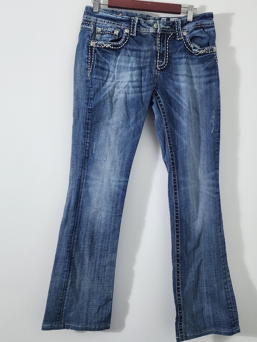 Miss Me Jeans Size 31 JS5777B Bootcut 5 Pocket Rhinestone Studded Classic